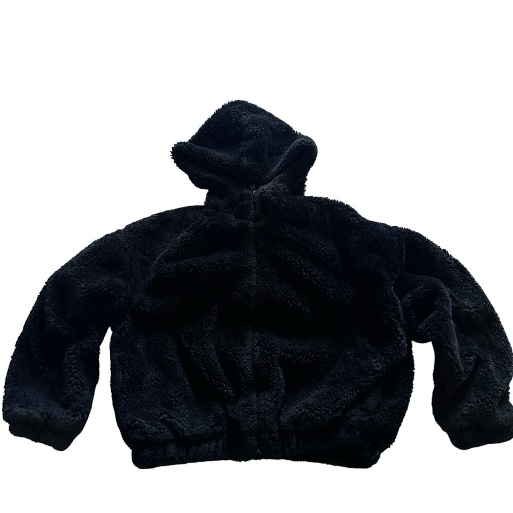 Art Class Girls' Black Faux Fur Hooded Jacket - Size Small 6/6X
